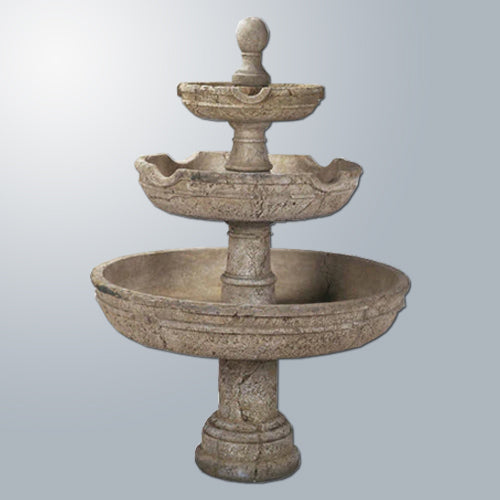Agrigento Three Tier Outdoor Water Fountain with detailed carvings and finial
