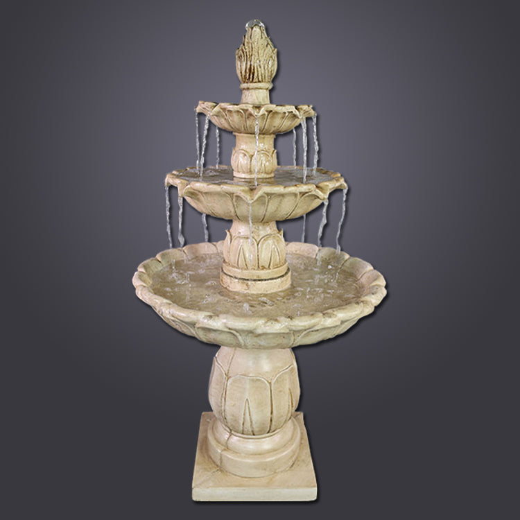 Arcea Lotus Three Tier Fountain in a garden setting