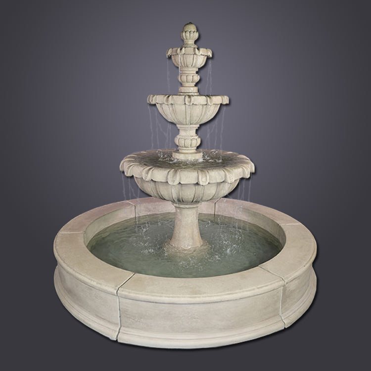 Chateau Three Tier Easy Pond Fountain in a garden setting