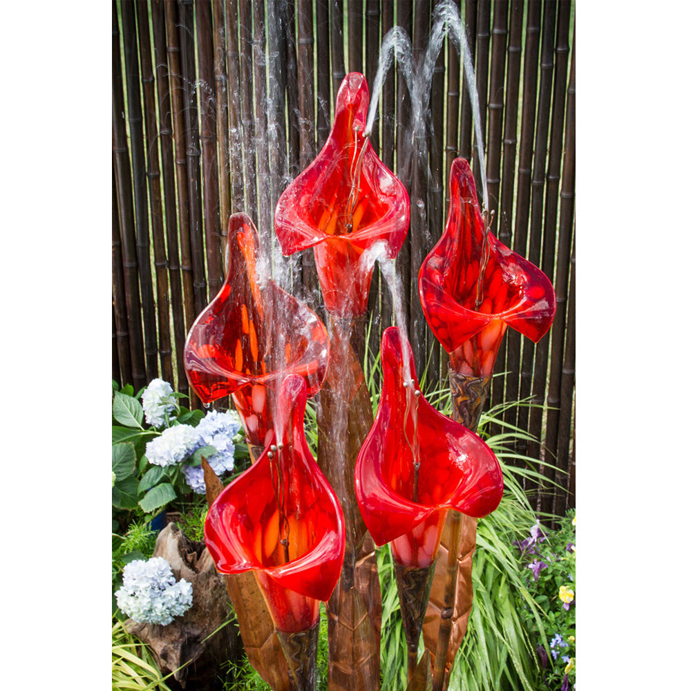 50 inch copper red iris flower garden fountain with water flowing
