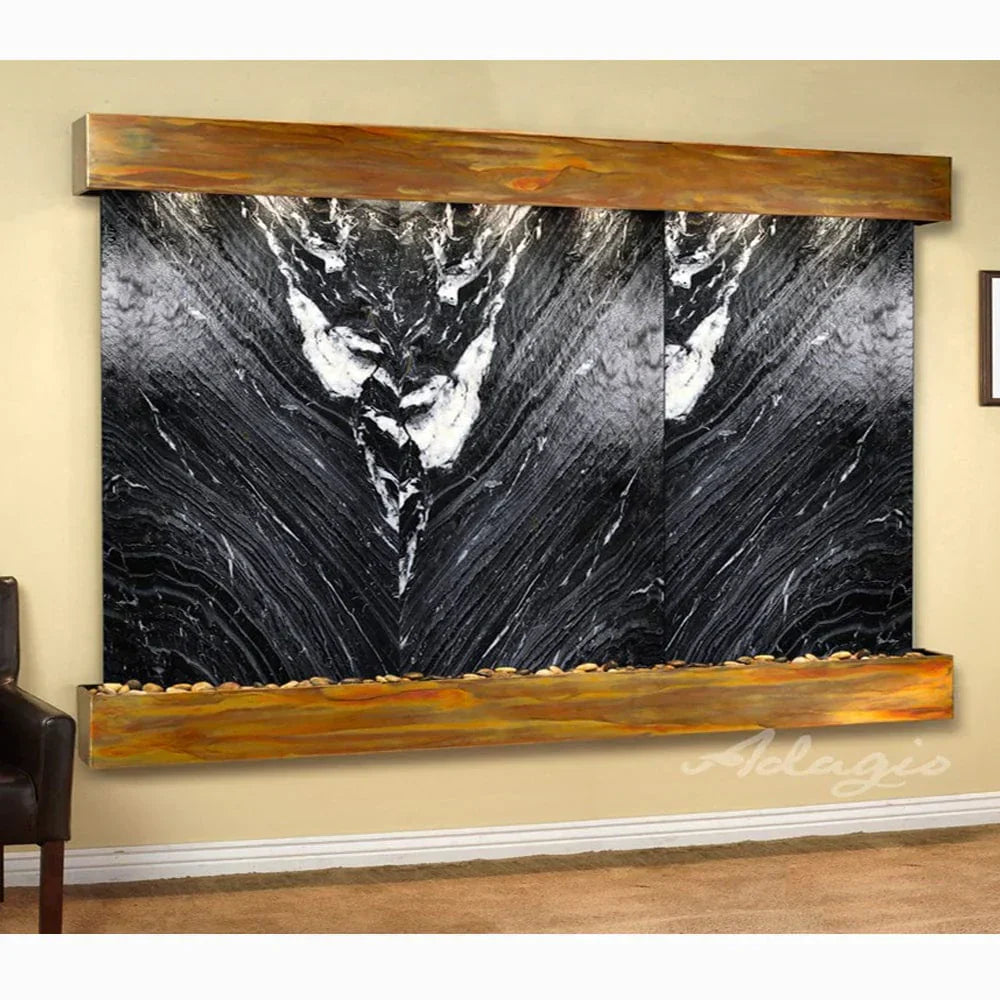 Solitude River Three Panel Wall Fountain with natural stone and copper accents