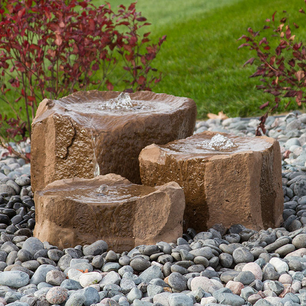 Triple Falls Garden Stone Fountain with water flowing