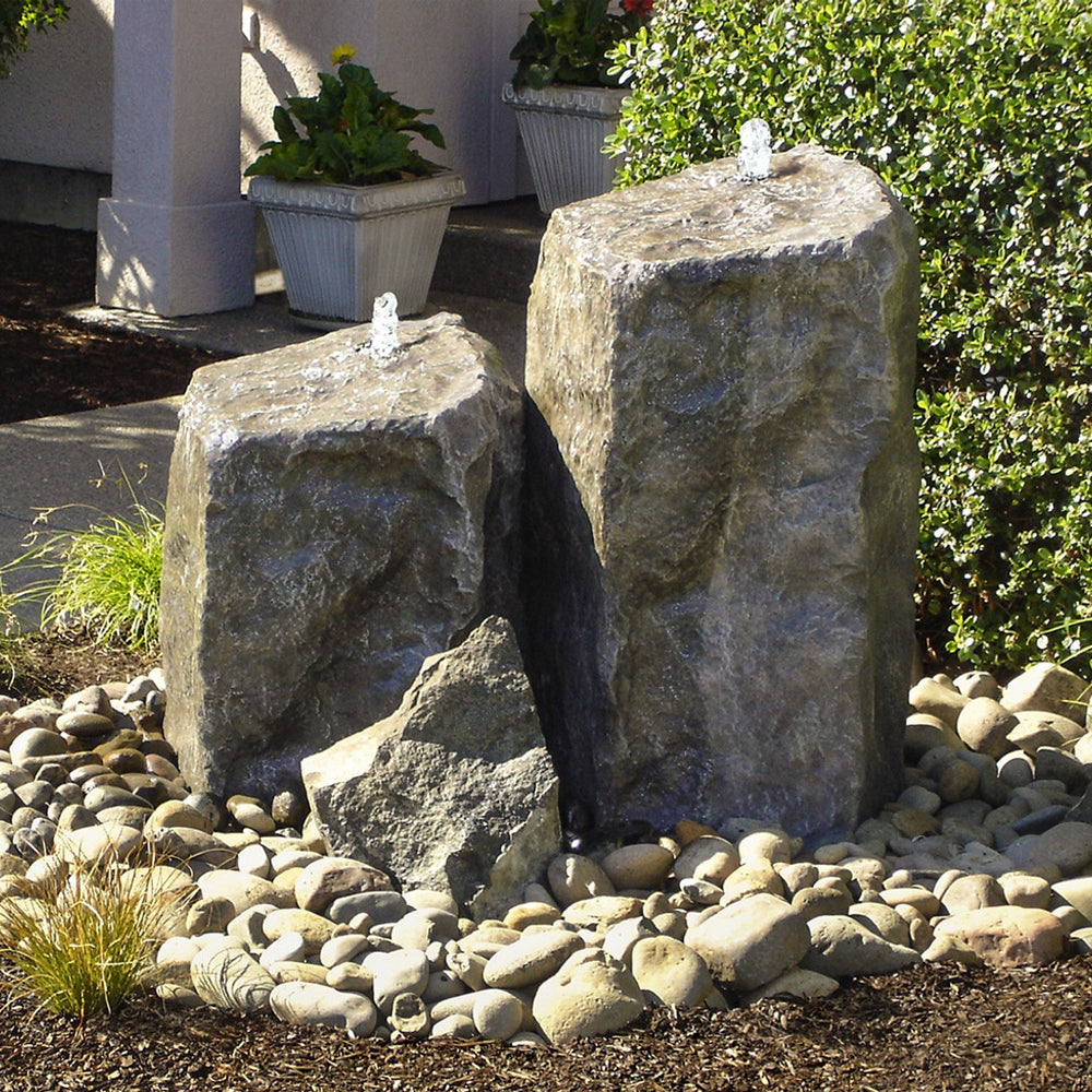 Watershed Tall Double Rock Outdoor Fountain with water flowing