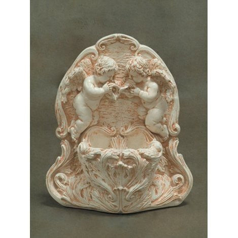 Angel Wall Outdoor Fountain with Cherub and Scrollwork