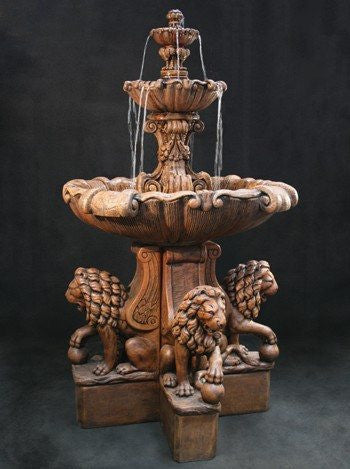 Extra large Vesuvio outdoor fountain with lion pedestals