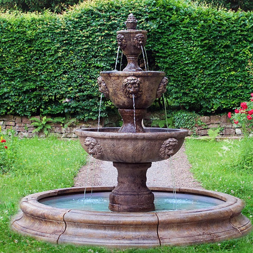 Three Tier Leonesco in Toscana Pool Fountain with water flowing