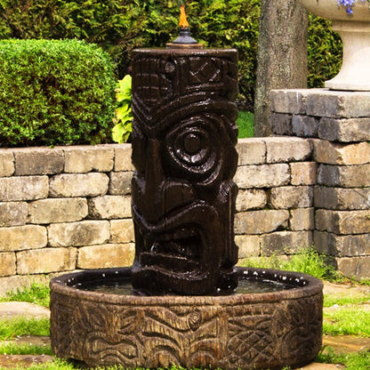 Tiki Column Garden Water Fountain with water flowing
