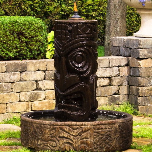 Tiki Column Garden Water Fountain with water flowing