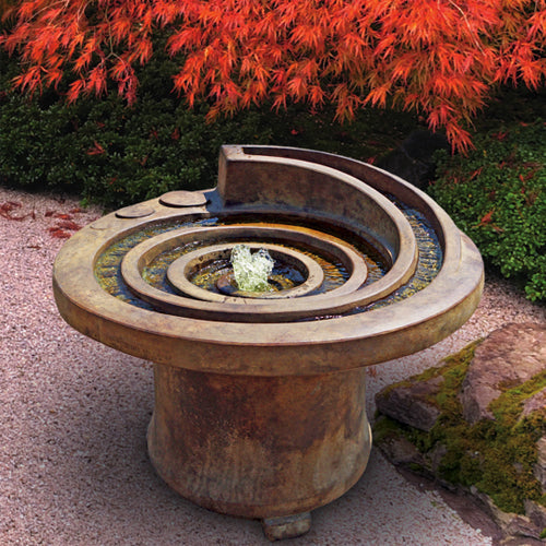 Hurricane's Eye Patio Fountain with water flowing