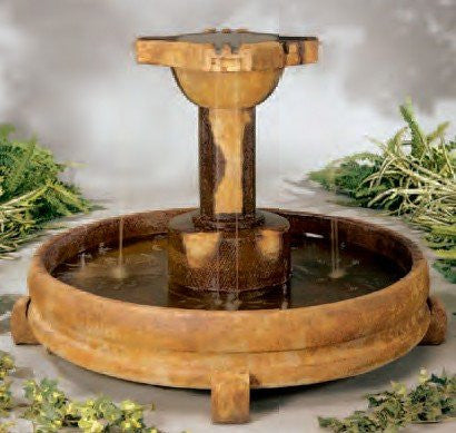 Overflowing Cross Fountain with water cascading over the sides
