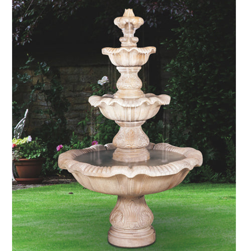 Three Tier Renaissance Fountain with water flowing