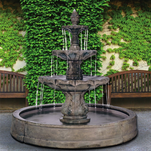 Classical Finial Outdoor Fountain in Valencia Pool with water flowing