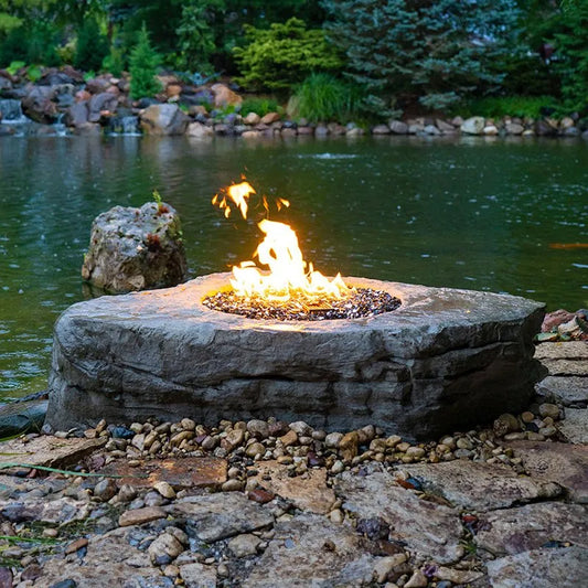 Faux Stone Fire Pit with Flame