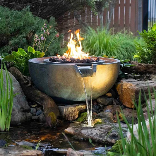 Fire and Water Spillway Bowl with flames and water flowing