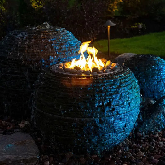 Fire and Water Stacked Slate Sphere Medium fountain