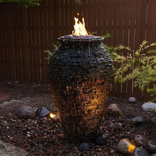 Large Fire and Water Stacked Slate Urn