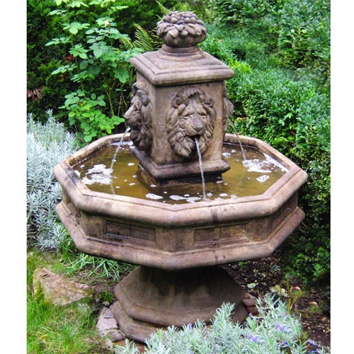Classic Lion Cast Stone Outdoor Fountain with water flowing