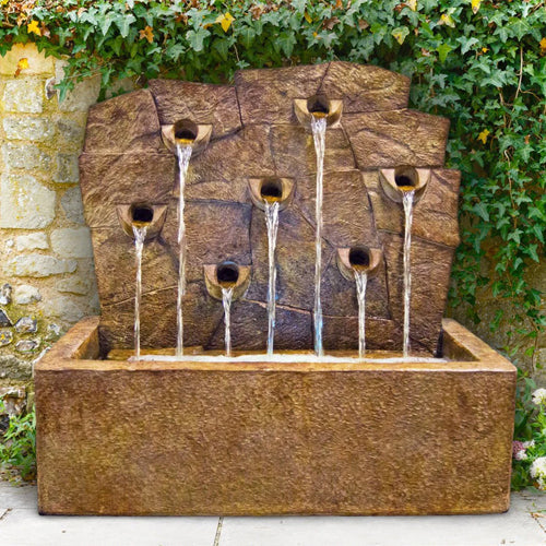 Rock Wall Garden Fountain with Water Flowing