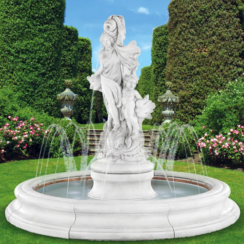 Venus with Dolphins Fountain in Toscana Pool with Spray Ring Pompeii Ash