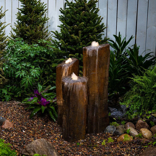 Faux Basalt Column Set of 3 Fountain Kit 24 inch 30 inch 36 inch H