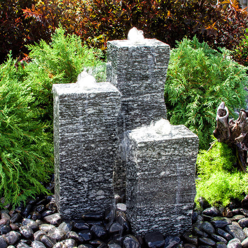 Rough Speckled Granite Triple Stone Fountain outdoor water feature