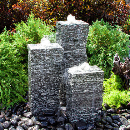 Rough Speckled Granite Triple Stone Fountain outdoor water feature