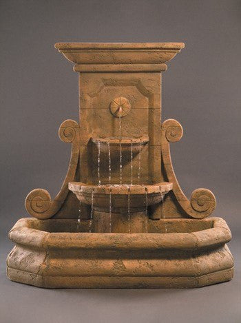 Grande Volute Wall Outdoor Fountain with water flowing