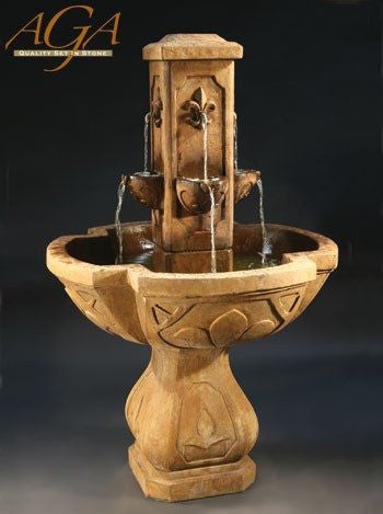Fleur De Lis Outdoor Water Fountain with basin and tiered design