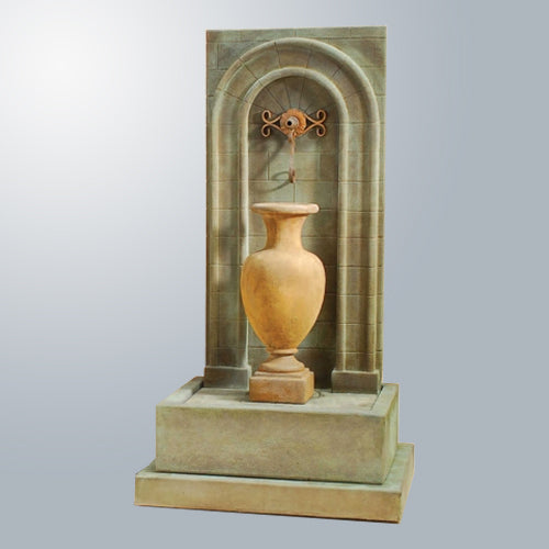 Amphorae Ribbed Wall Fountain with water flowing