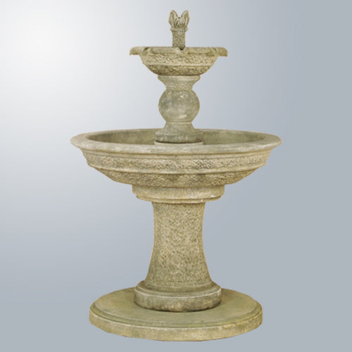 Antiquarium Two Tier Outdoor Water Fountain with detailed carvings and weathered finish