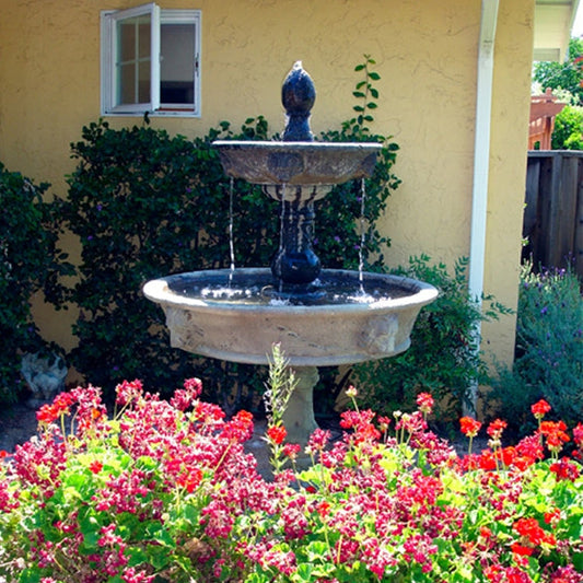 Appia Antica Two Tier Lion Outdoor Water Fountain with water flowing