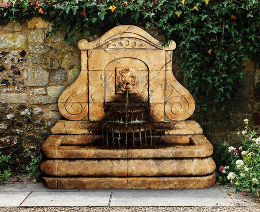 Avignon Lion Wall Outdoor Fountain with water flowing