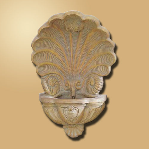 Barocco Shell Wall Fountain with water flowing