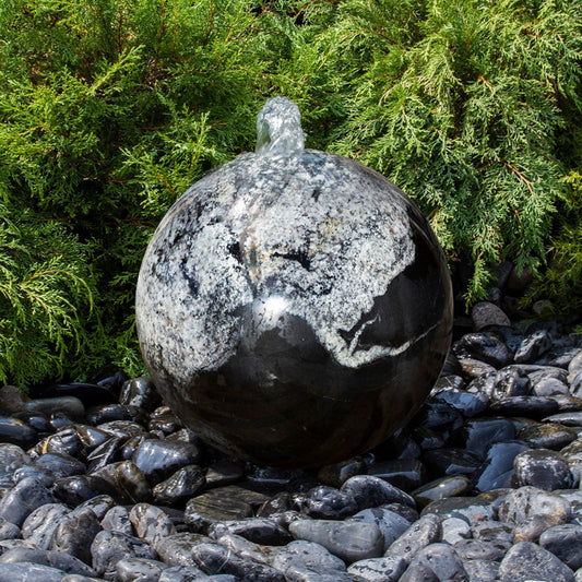 Black Flower Granite Stone Sphere Garden Fountain