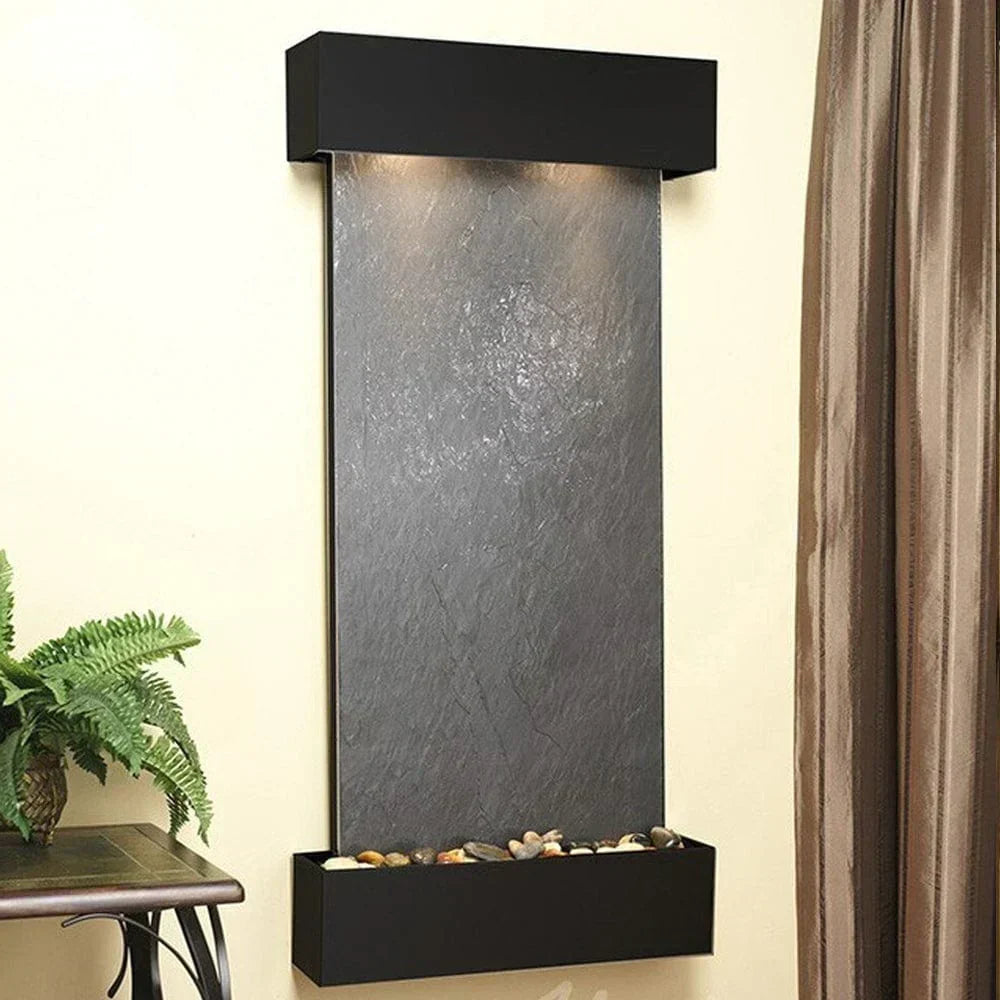 Cascade Springs Wall Fountain with natural stone and water flowing