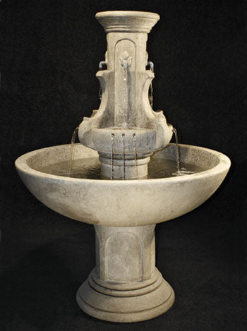 Courtyard Fleur De Lis Cast Stone Garden Fountain with water flowing