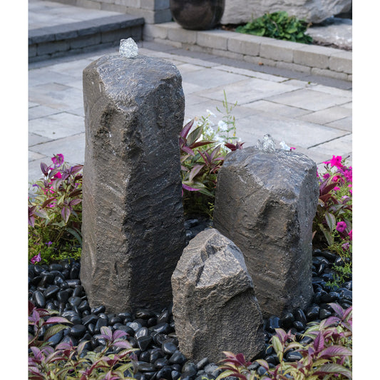 Double Cascade Stone Fountain with Accent Rock outdoor water feature