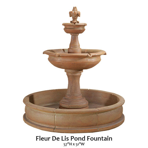 Fleur De Lis Pond Fountain in a garden setting