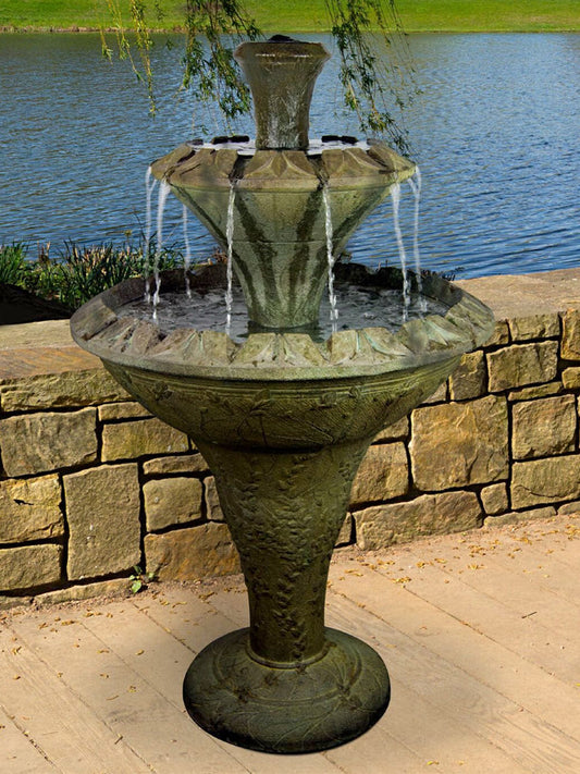 Flora Two-tier Fountain with water flowing