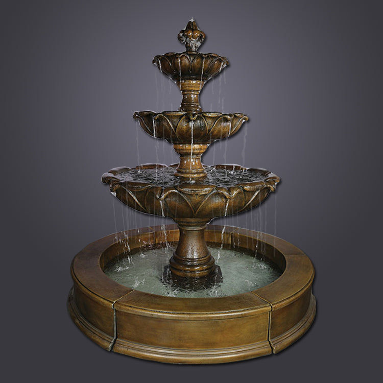 Gardenia Three Tier Easy Pond Fountain in a garden setting