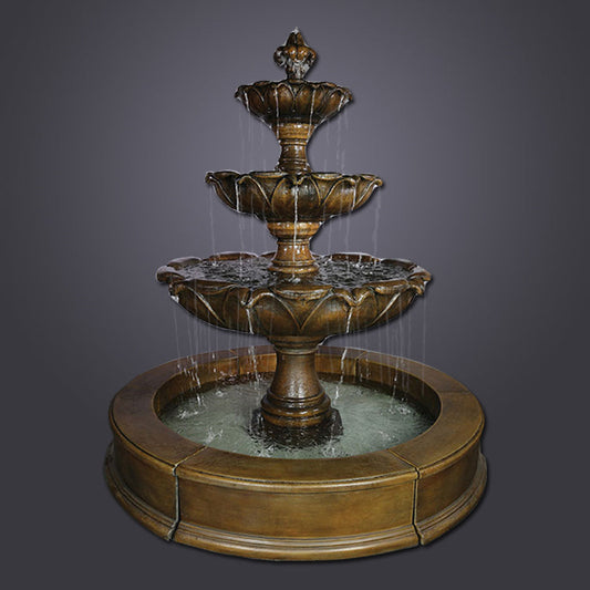 Gardenia Three Tier Easy Pond Fountain in a garden setting