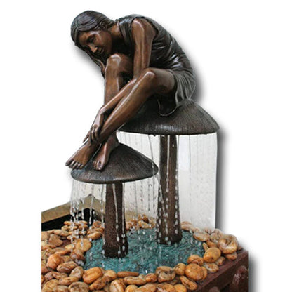 Brass Baron Girl on Mushroom Garden | Garden Accent