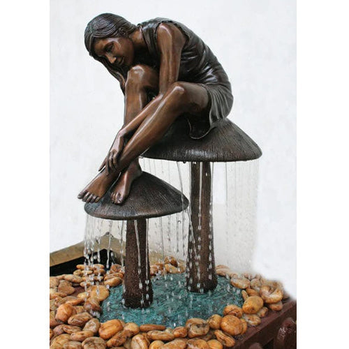 Brass Baron Girl on Mushroom Garden statue garden accent