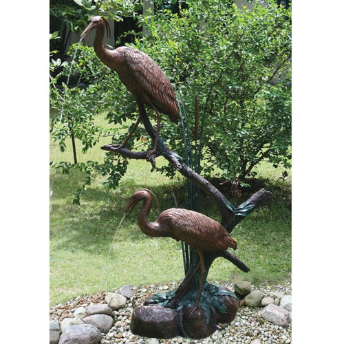 Brass Baron Grand Heron Pair Garden Pool Accent statue
