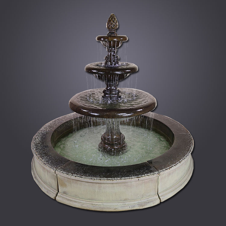 Grand Newcastle Three Tier Easy Pond Fountain in a garden setting