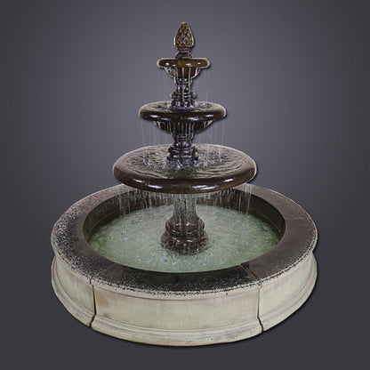 Grand Newcastle Three Tier Easy Pond Fountain in a garden setting
