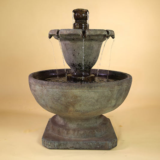 Hortus Two Tier Fountain with water flowing