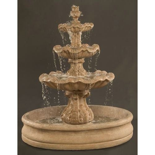 Italian 3 Tier Outdoor Water Fountain with 55 Inch Basin