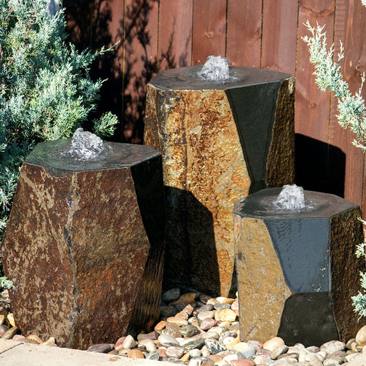 Kazan Triple Stone Outdoor Fountain with water flowing