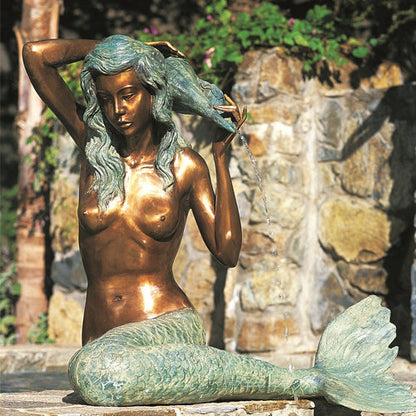 Brass Baron Large Bronze Mermaid Garden Pool Accent statue